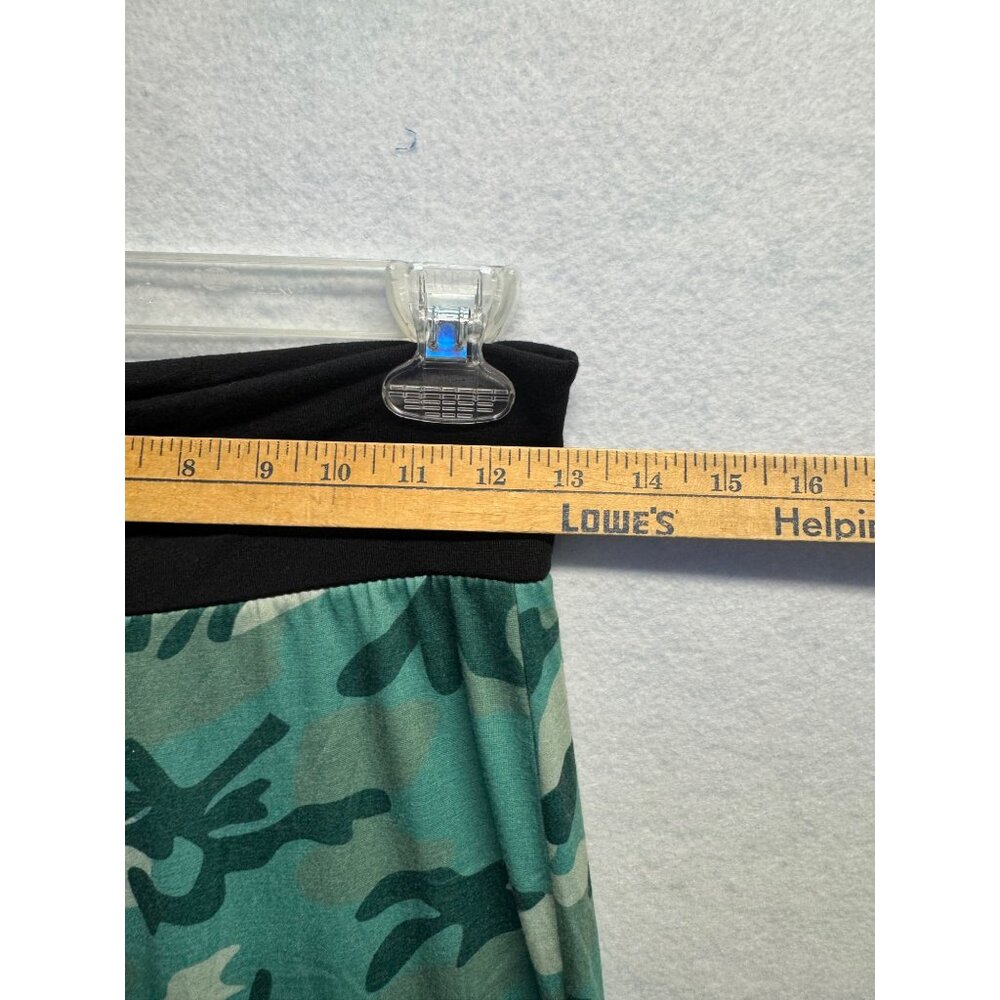 Green Camo Wide-Leg Pants With Black Waistband & Drawstring - Picture 5 of 10